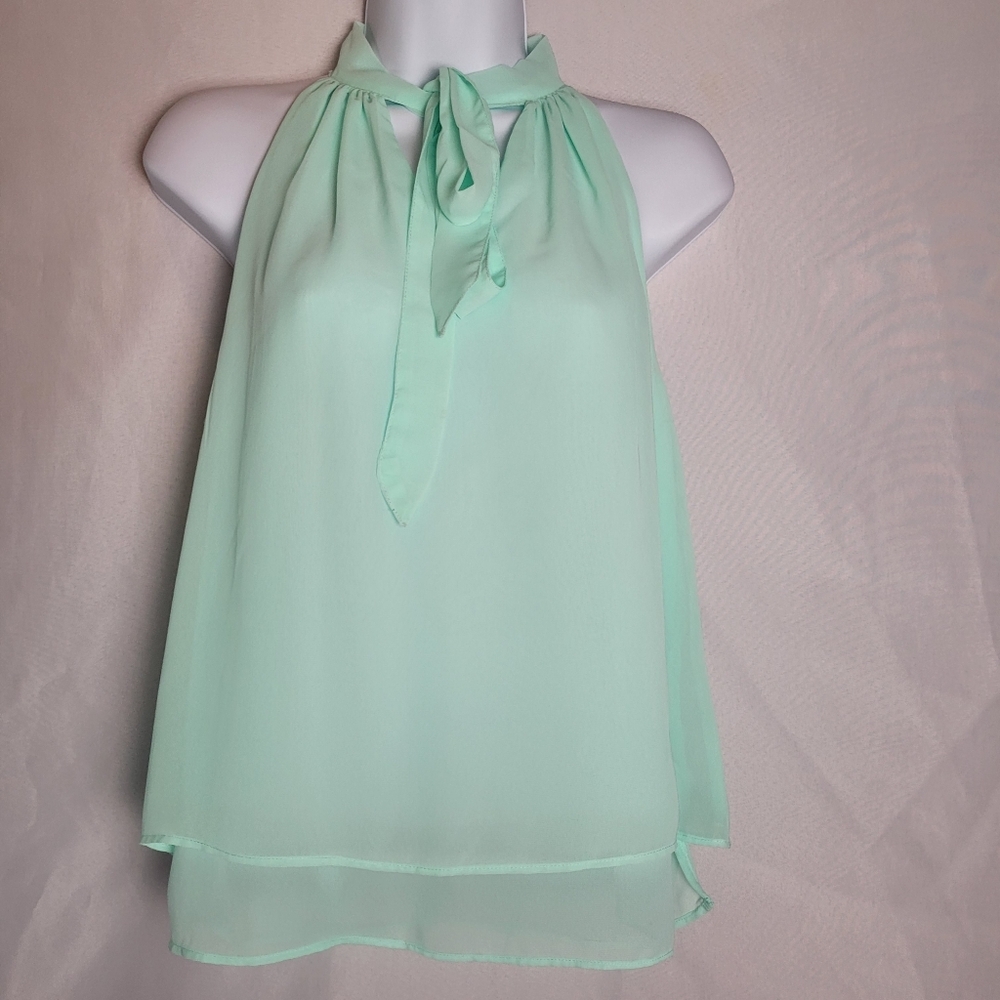 Banana Republic Mint Green Layered Tie Neck Halter Blouse Size XS Petite